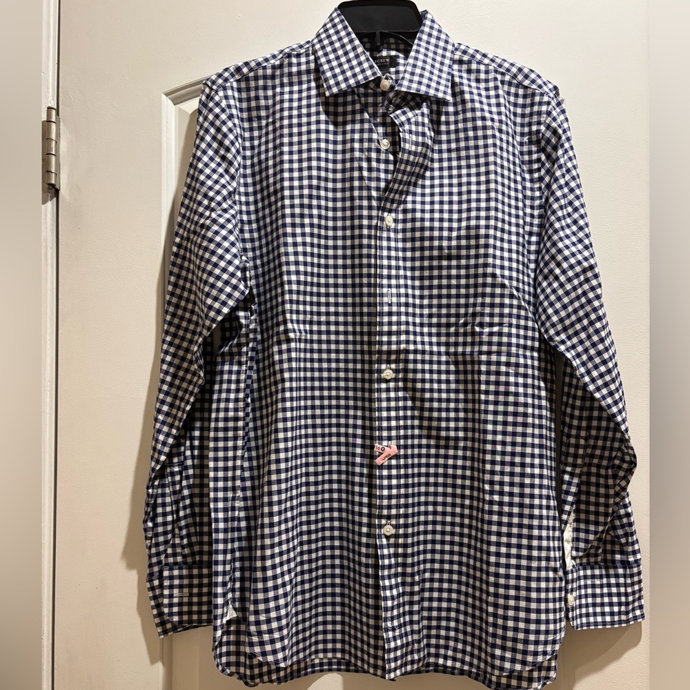 J. Crew Men's Cotton Navy & White Gingham Shirt Long Sleeves Button Down Size M